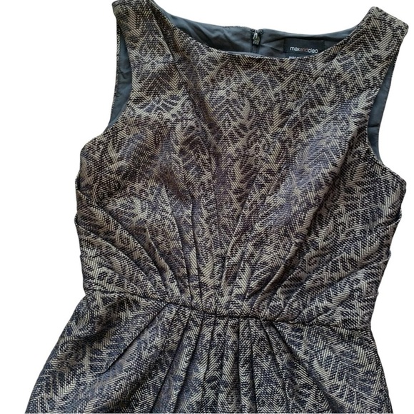 Max and Cleo Ruched Sleeveless Sheath Cocktail Dress Black Brown Gold Size 4 - Picture 3 of 6